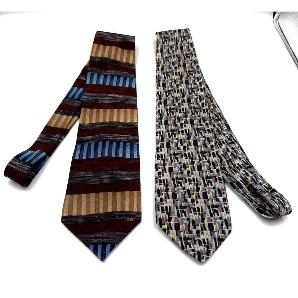Pair Of 2 Cocktail Collection Wine Tequila Vintage Silk Ties Abstract Design